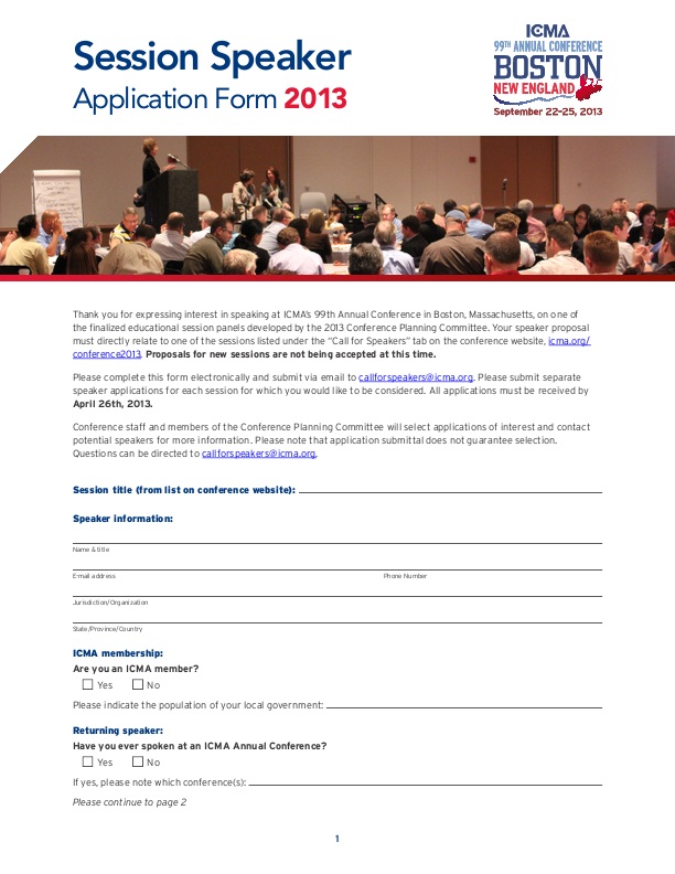 2013 ICMA Annual Conference Session Speaker Application Form